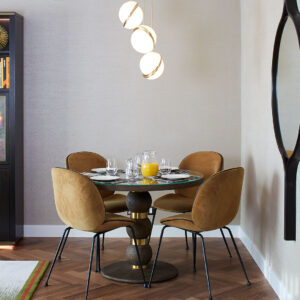 A one-bedroom apartment dining table with space for four