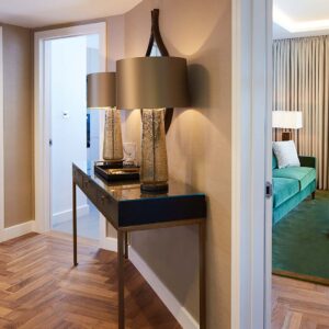 A one-bedroom apartment with guest cloakroom