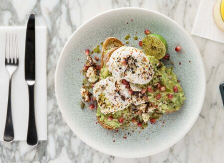 Poached eggs with smashed avocado