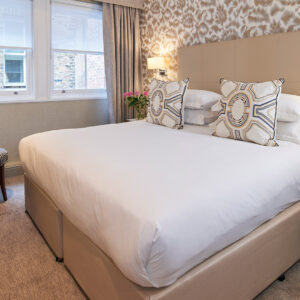 The master bedroom in a luxury two-bedroom apartment