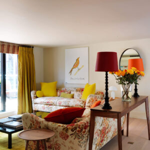 The reception area in a two-bedroom penthouse at 15 Cheval Place