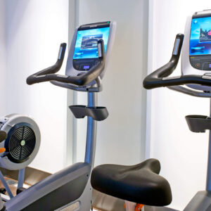 The gym has towels available for guest use