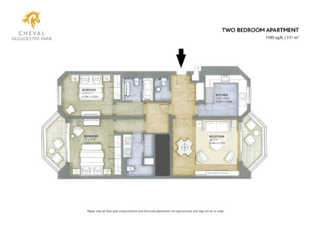 Dual aspect two-bedroom apartment with cloakroom (D-type)
