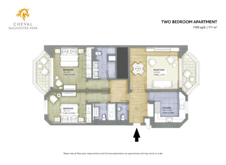 Dual aspect two-bedroom apartment with cloakroom (E-type)