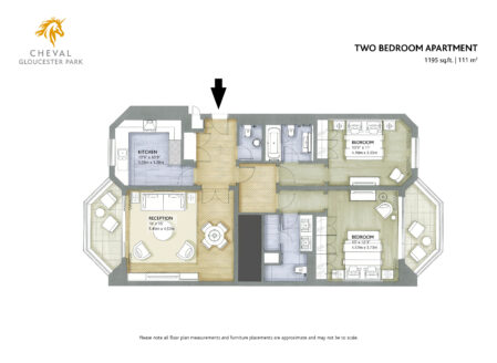 Dual aspect two-bedroom apartment with cloakroom (F-type)