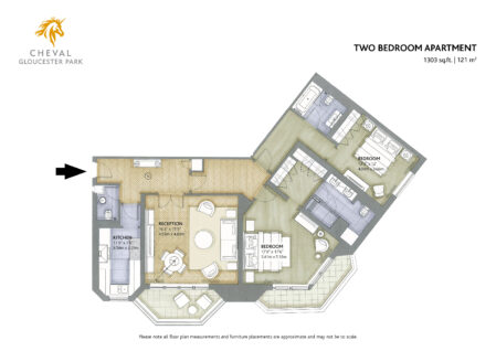 City-facing two-bedroom apartment H-type (no cloakroom)