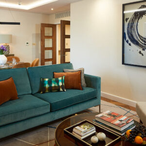 The open plan living area with dining space for six.
