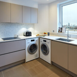 All two-bedroom apartments have a fully equipped kitchen with Miele appliances.