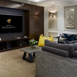 Residents are welcome to make use of the media room on the lower level