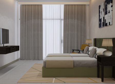 The second bedroom can be arranged as a double bed or as twin beds