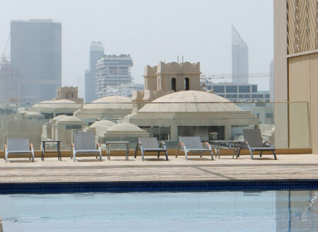 The rooftop pool with views over The Palm Jumeirah