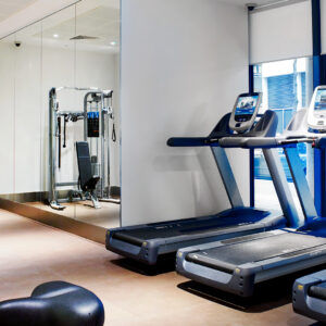 The fully equipped gym is open 24 hours a day