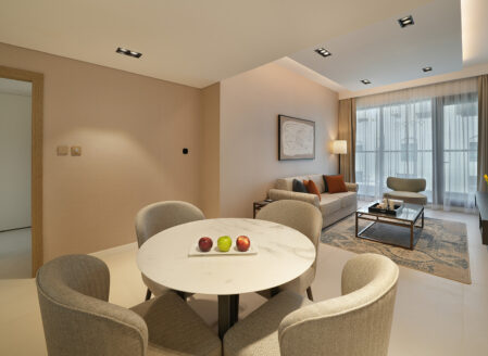 The spacious open plan living and dining area