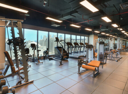 Guests have 24-hour access to a fully equipped gym on the 10th floor