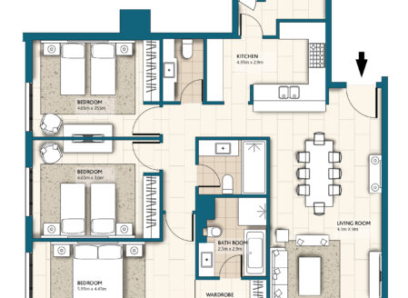 Type F - a three-bedroom apartment