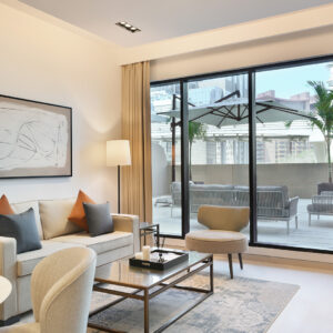 The living area in a Deluxe One-Bedroom Apartment with terrace