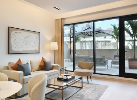 The living area in a Deluxe One-Bedroom Apartment with terrace